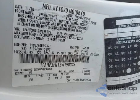 2011 Ford Focus Se z USA, uszkodzony, nr VIN 1FAHP3FN1BW198323